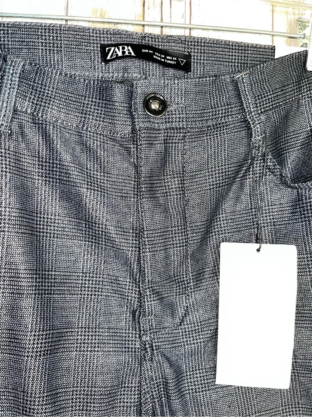 Zara Plaid Skinny Pants NWT Size 34 High Rise Gray Check Career Work Pants - Picture 3 of 6